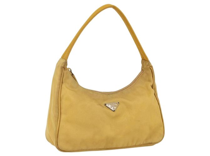 PRADA Borsa a mano in nylon giallo argento autentica ti3741