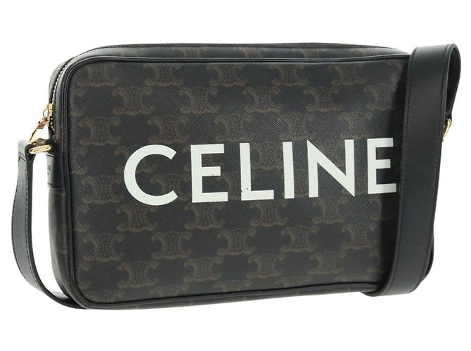 Céline Borsa a Spalla CELINE Triomphe Medium in PVC Nero e Oro Auth BA9639M D'oro