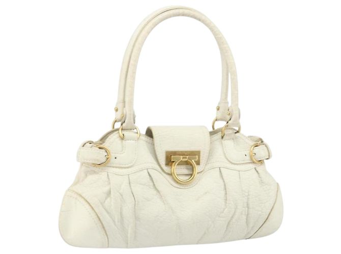 Borsa a mano in pelle bianca e oro Salvatore Ferragamo Auth bs33230 Bianco D'oro