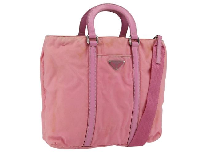 PRADA Handtasche Nylon 2 in 1 Rosa Silber Auth hk3514 Pink