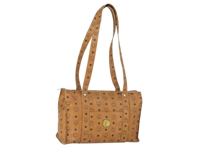 Borsa Tote MCM Logogram Vicetos PVC Marrone Oro Auth 169472 D'oro