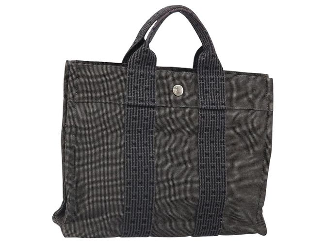 Hermès HERMES Handtasche Her Line PM Canvas Grau Auth 172046 Braun