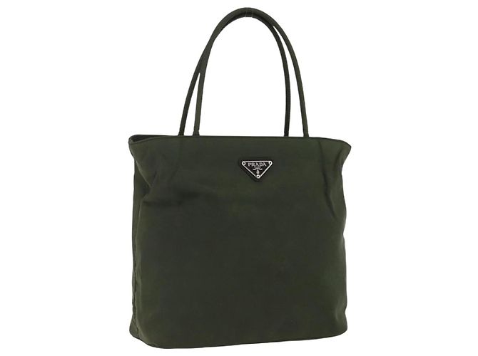 PRADA Handtasche aus Nylon Khaki Silber authentisch ti3676