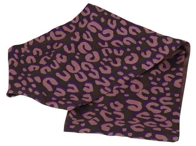 LOUIS VUITTON Leopard Pattern Scarf Silk Purple LV Auth ka2317V