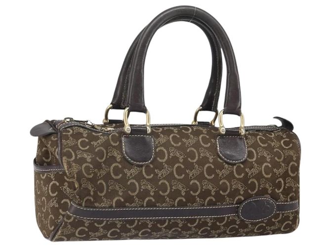 Céline Bolsa de mão em lona Macadam C da CELINE marrom e dourada Auth ti3721 Dourado