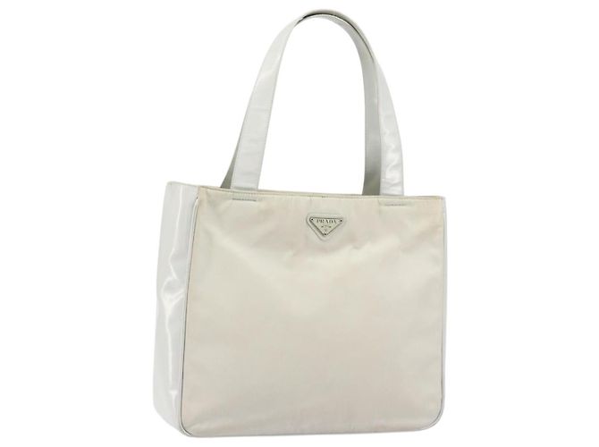 Sac Tote PRADA en nylon et cuir gris argent authentique ti3737 Marron Argenté