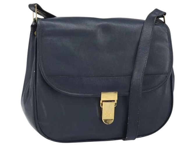 Borsa a Spalla Christian Dior in Pelle Blu Navy Oro Auth bs33272 D'oro