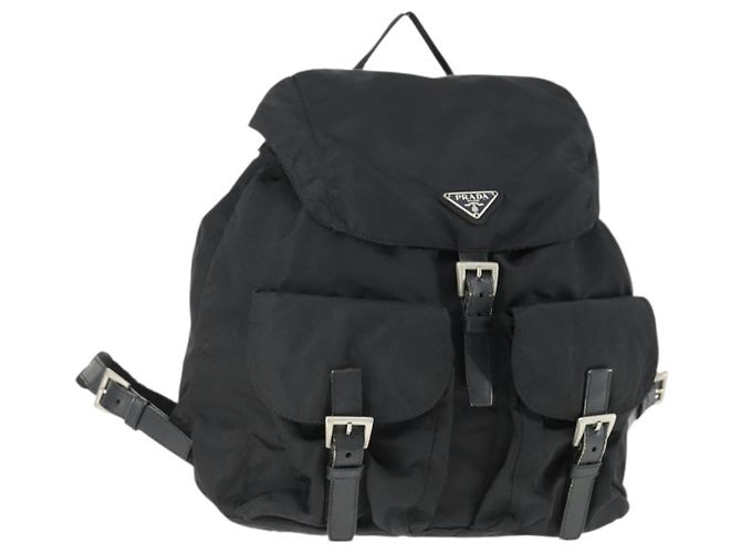 PRADA Backpack Nylon Black Silver Auth 171402 Silvery