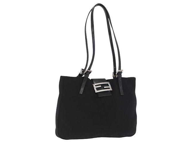 FENDI Mamma Baguette Borsa Tote Nylon Nero Argento Auth 171610