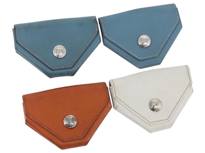 Hermès HERMES Van Cator Coin Purse Leather 4 Set Light Blue Orange white Auth 165957