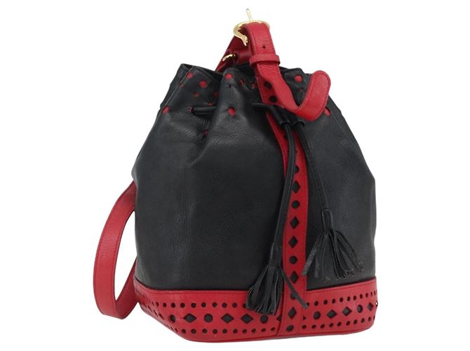 SAINT LAURENT Bolso de Hombro Cuero Negro Rojo Oro Auth 171068V Roja Dorado