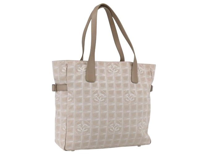 CHANEL Nuova Borsa Tote da Viaggio Nylon Beige Argento CC Auth BA10644