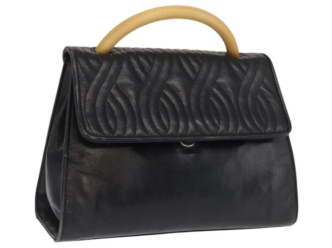 Bolso de mano FENDI de cuero negro y dorado Auth 169891