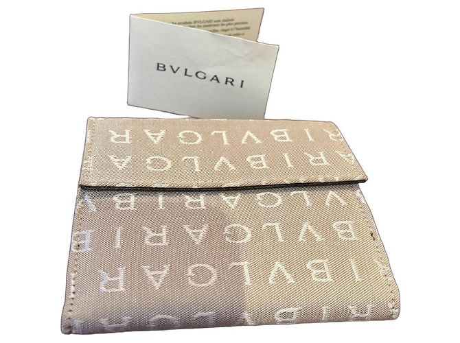 Bulgari Monogram Wallet Beige and Brown Leather