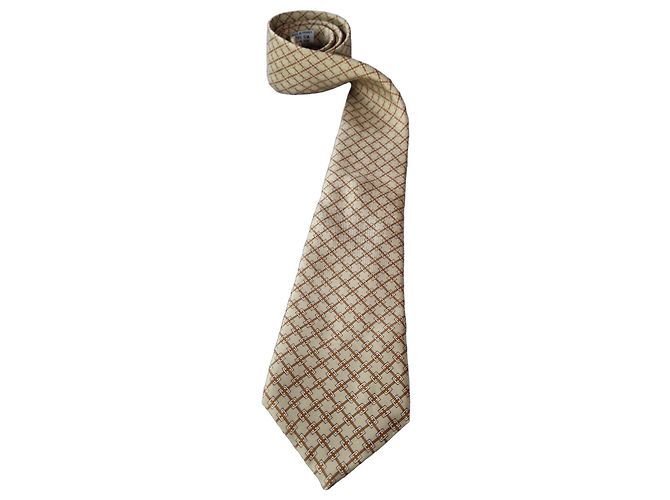 Hermès beige silk tie with chain pattern Brown