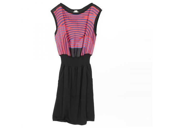 Vestido de seda e caxemira Hermès Preto Vermelho Azul