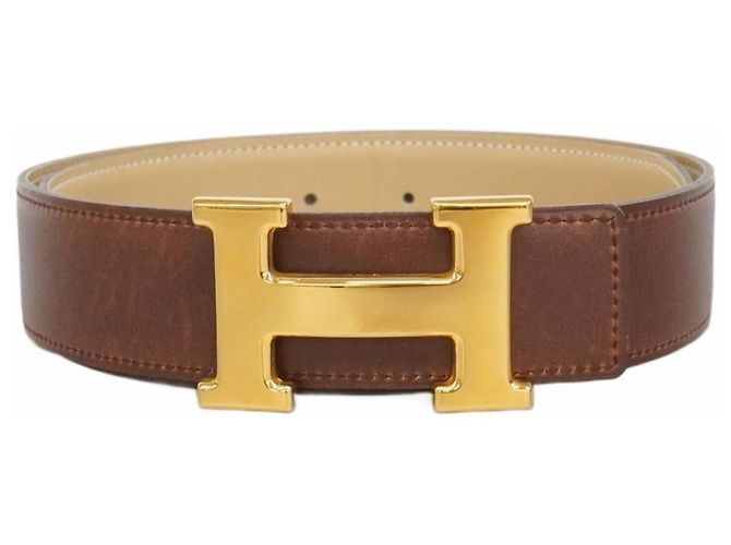 Cinto Hermès Constance em couro Box Calf Marrom Bege