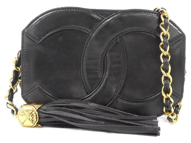 Borsa a spalla in pelle nera Chanel Nero