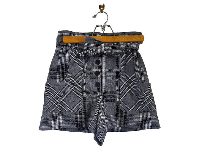 Maje Gray checkered shorts with belt Black White Grey