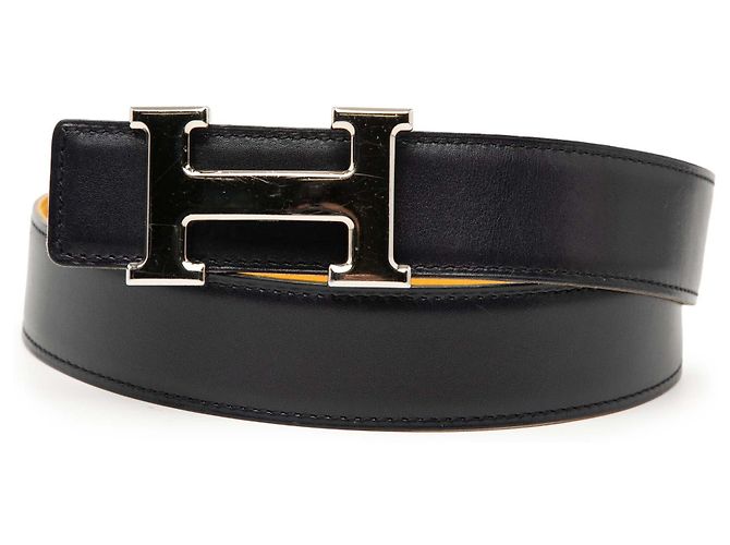 Cinturón reversible Constance H en ternera negra y Courchevel de Hermès Caramelo