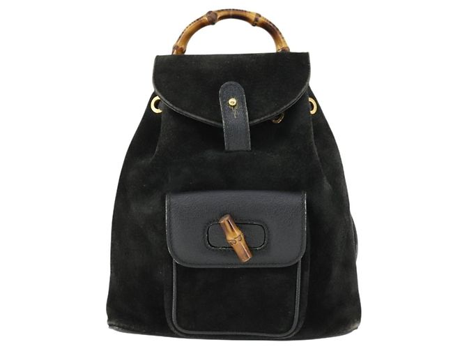 Sac à dos mini en daim Gucci Bamboo Noir