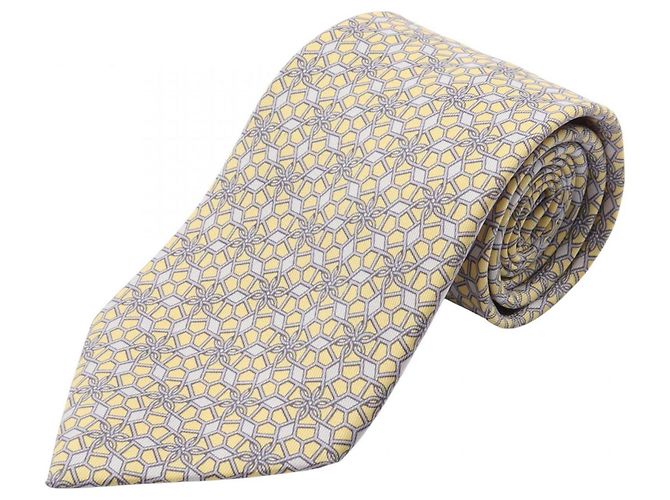 Silk In Cravatta in seta Hermès grigia e gialla Marrone Giallo