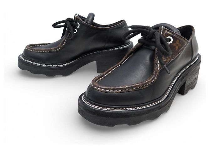 SCARPE LOUIS VUITTON DERBY BEAUBOURG 1A5SOD 40 IN PELLE CANVAS MONOGRAMMA Nero