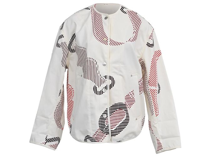 Chaqueta Blouson Impresa Hermès Coaching en Algodón Blanco Multicolor