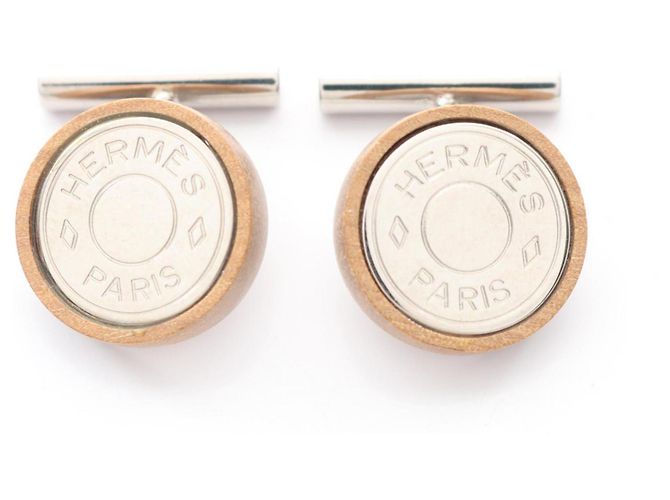 Gemelos Hermès Serie C Castaño Plata