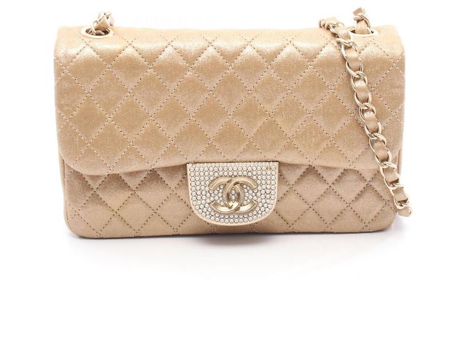 Bolsa de Ombro Matelassé Chanel Marrom Bege Dourado
