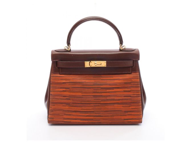 Bolsa Hermès Kelly 28 Marrom Multicor Laranja