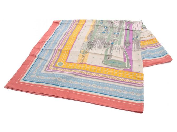 Sciarpa Hermès Carre Jean 140 Selle de Dignitaire Rosa Multicolore