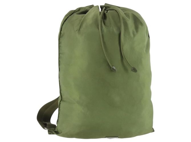 PRADA Backpack Nylon Khaki Silver Auth bs32692 Silvery