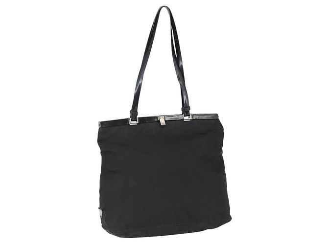 Borsa Tote PRADA in nylon nero argento Auth bs33254