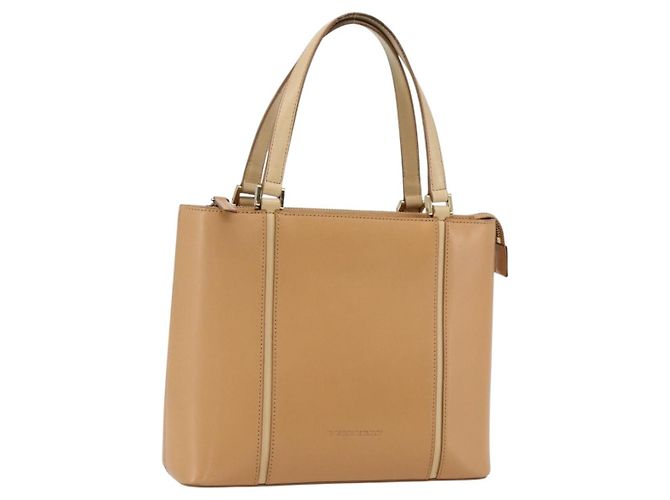 Burberry Bolsa de mão em couro bege dourado Auth BA10666