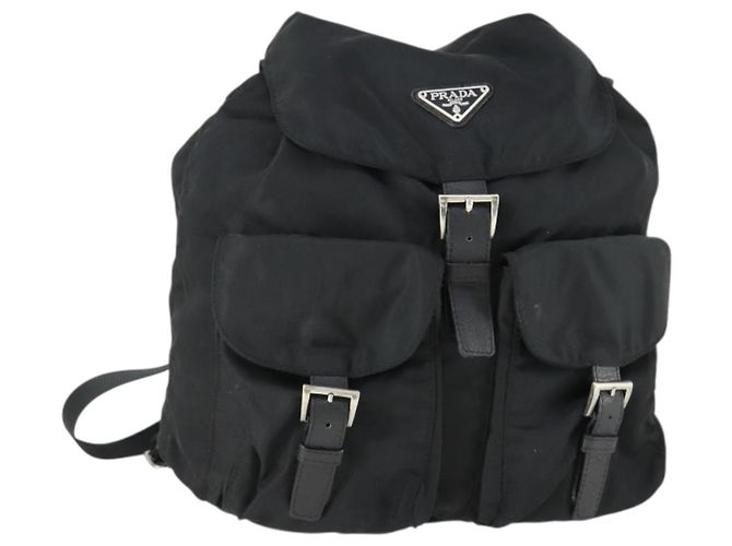 Sac à dos PRADA en nylon noir argent authentique bs33077 Argenté