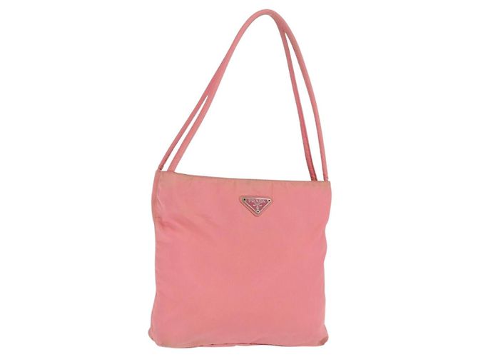 Borsa Tote PRADA in nylon rosa argento Auth BA10488