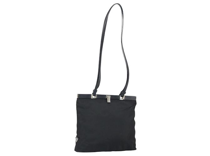 PRADA Shoulder Bag Nylon Black Silver Auth 171629 Silvery