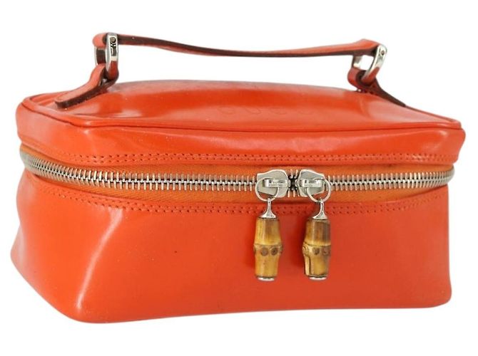 Bamboo Bolsa de mão Vanity em bambu GUCCI em couro laranja prateado 032 1956 0151 Auth 170518 Prata
