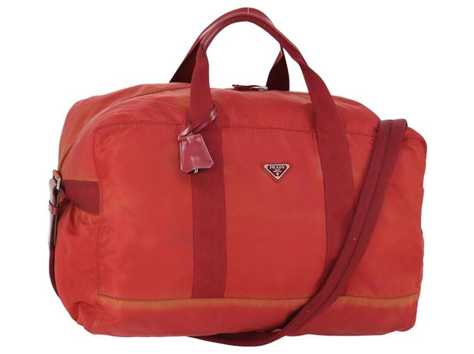 Borsa Boston PRADA Nylon 2way Rossa Argento Auth 169109 Rosso