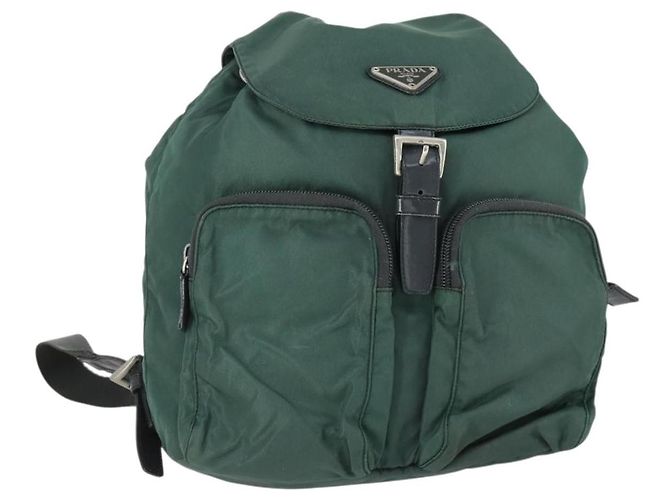 PRADA Backpack Nylon Green Silver Auth 166306 Silvery