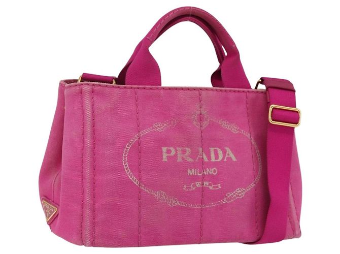 PRADA Canapa PM Sac à main en toile 2way Rose Or Auth ka2235 Doré