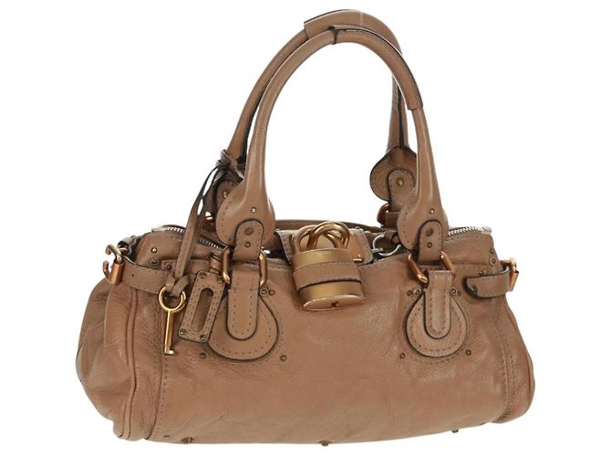 Chloé Sac à main Chloe Paddington en cuir marron or argent Auth BA10547SV
