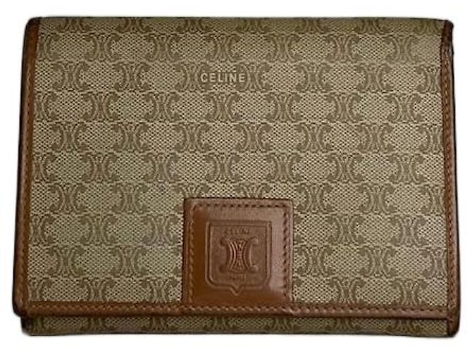 Triomphe Céline Vintage Celine Monogram Leather Wallet Beige Brown