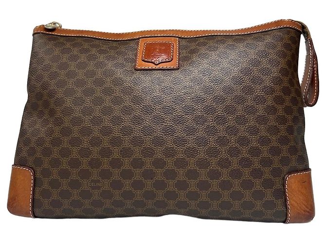Triomphe Céline Vintage Celine Paris Monogramm Leder Clutch Braun
