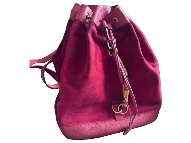 Mochila Gucci Bamboo em camurça e couro Vermelho