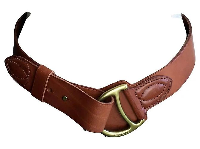 Cinto Ralph Lauren de couro camel com fivela dourada Camelo