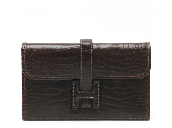 Pochette Alligator Jige d'Hermès Marron Marron foncé