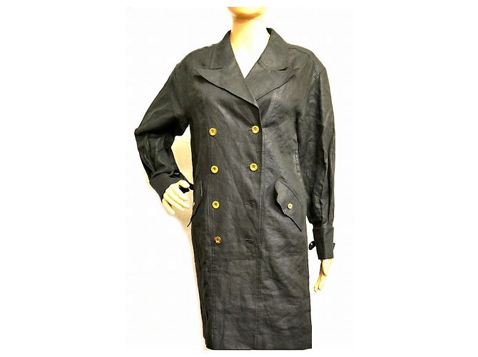 Timeless Chanel Leinen Langmantel 23942 Schwarz