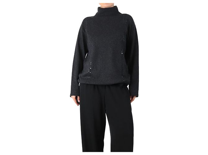 Akris Pull gris foncé orné de sequins - taille UK 10